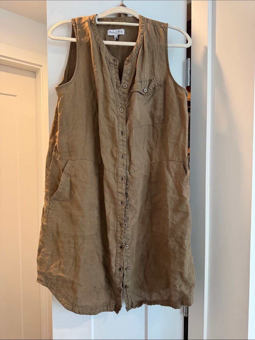 Sleeveless Button-Front Linen Tunic Dress with pockets!